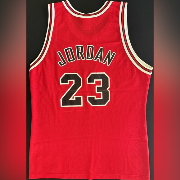 Champion Michael Jordan Chicago Bulls #23 Red Cursive Throwback Jersey Gold Logo - Picture 8 of 9
